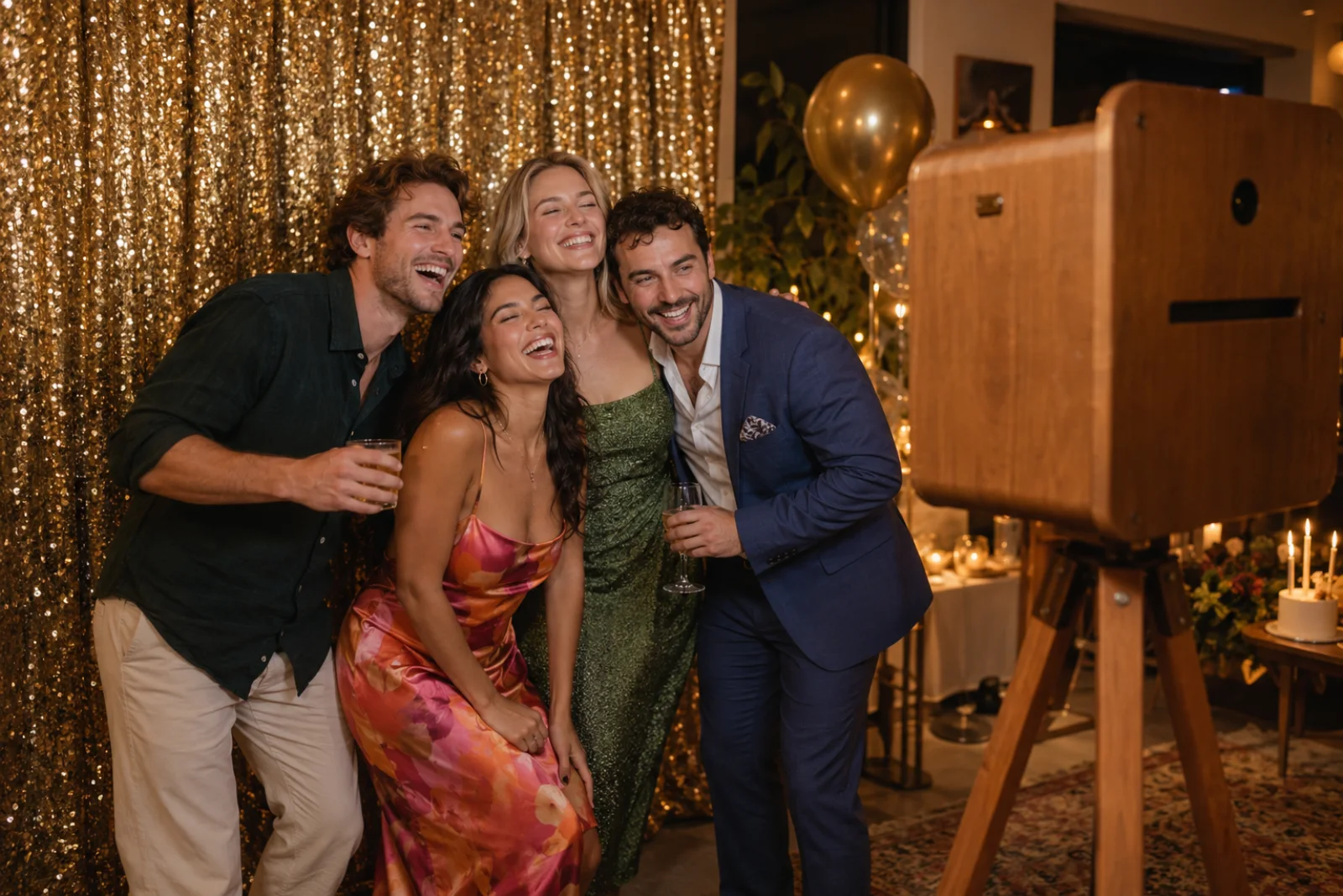 Photo booth hire for birthdays, engagements and parties in Geelong. Wooden booth, unlimited prints, props and an attendant. Packages from $449.