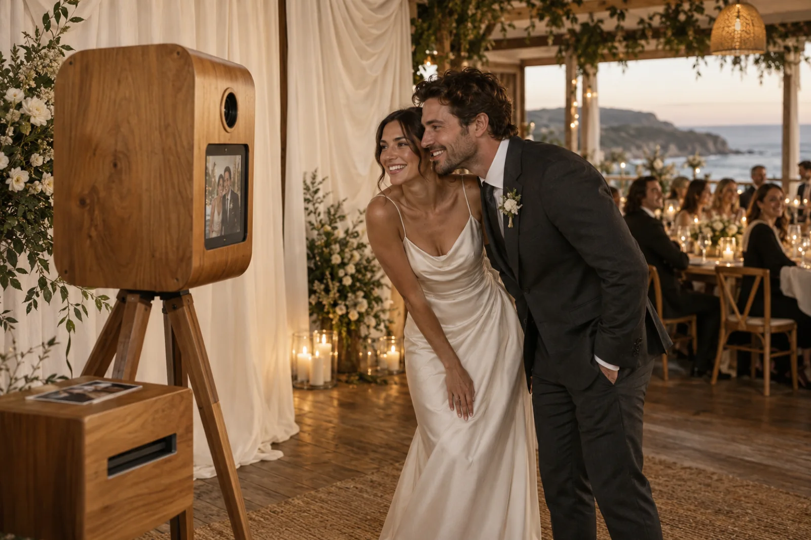 Wooden photo booth hire for Geelong and Bellarine weddings. Unlimited prints, an attendant, personalised strips and a backdrop, from $449.